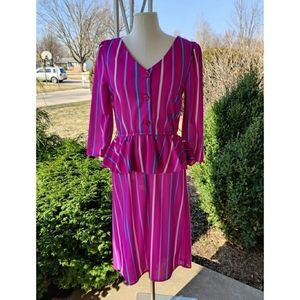 XS/S 70s 80s Striped Peplum Dress